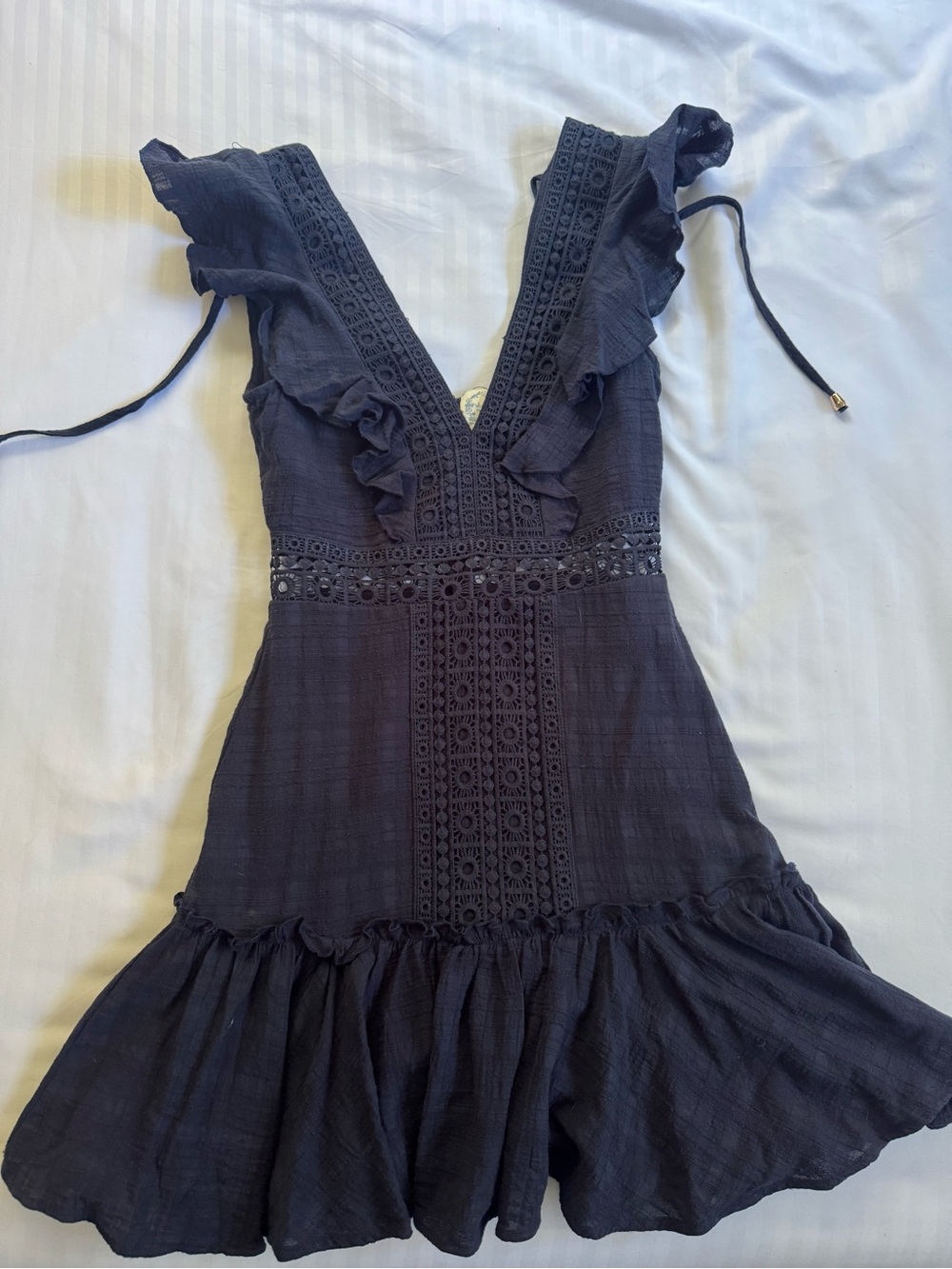 Francesca's Collections Navy Blue Mini Dress with Ruffled V-Neck
